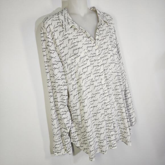Chicos Womens Shirt Button Up Long Sleeve White Black Graphic Script US 16/18 - Picture 4 of 11